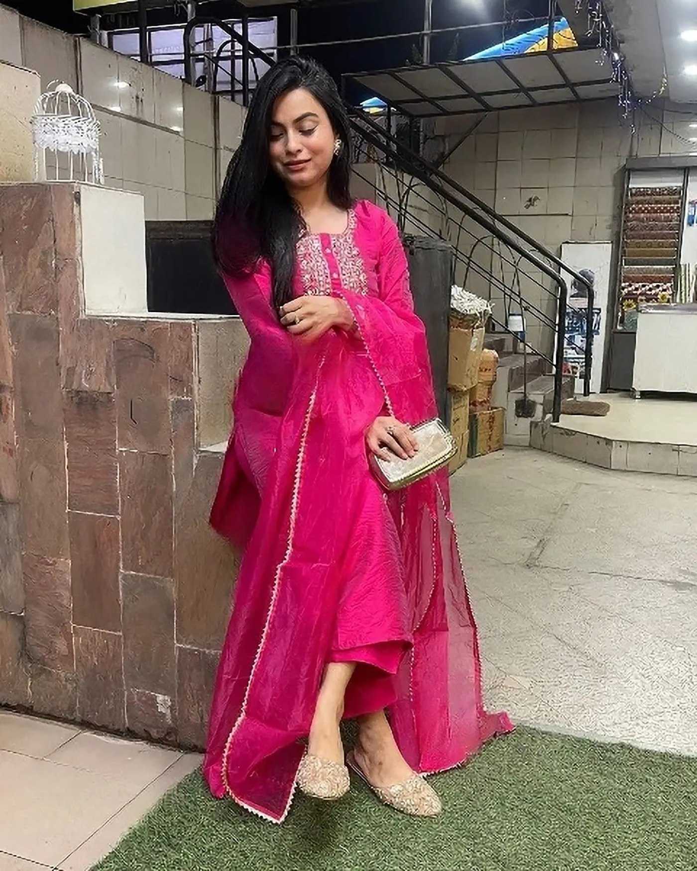 Embroidered Long Kurti Pink Salwar Suit